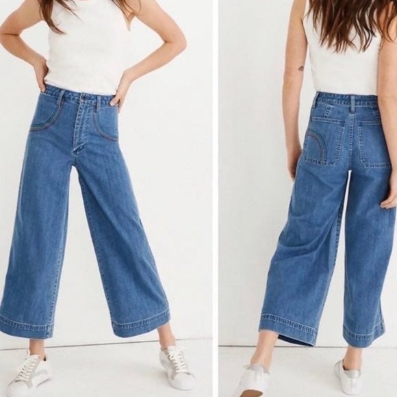 Madewell Emmett Wide-Leg Crop Rainbow Stitch Jeans - Picture 2 of 15